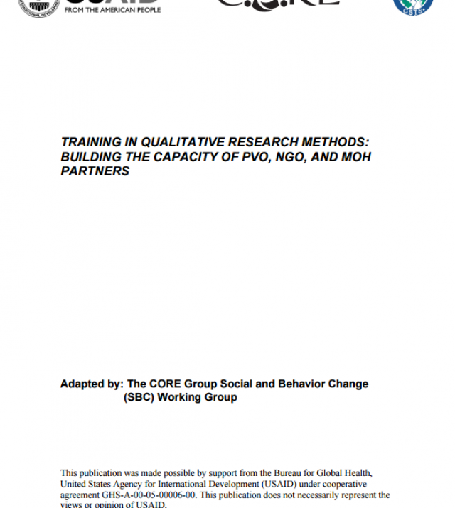 Download Resource: Training in Qualitative Research Methods: Building the Capacity of PVO, NGO, and MOH Partners