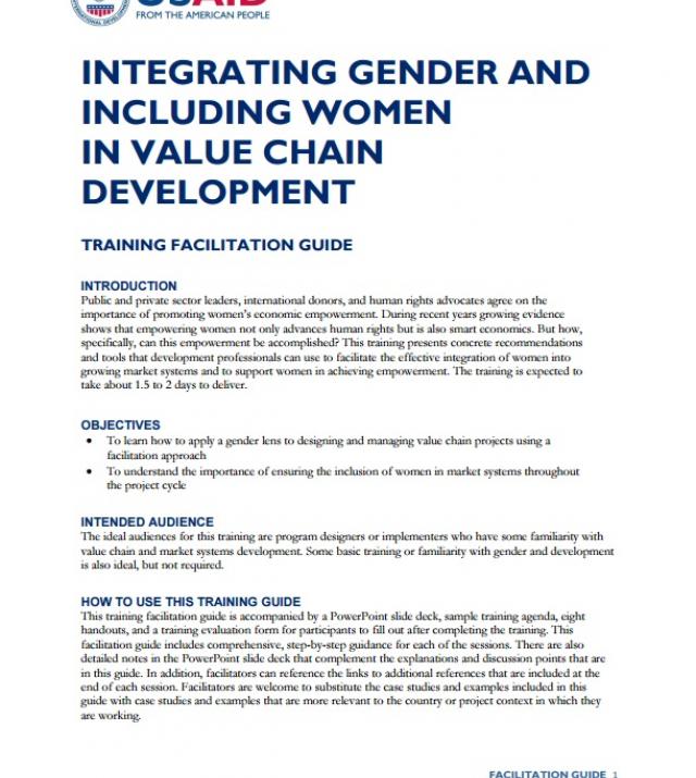Download Resource: Integrating Gender and Including Women in Value Chain Development: Training Facilitation Guide