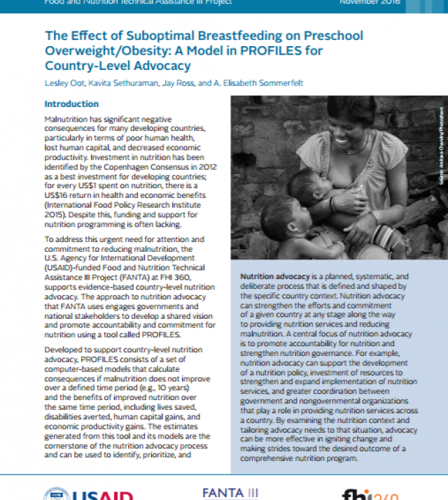 Download Resource: The Effect of Suboptimal Breastfeeding on Preschool Overweight/Obesity: A Model in PROFILES for Country-Level Advocacy