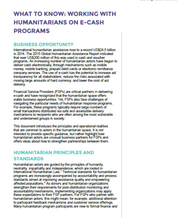 Download Resource: What to Know: Working with Humanitarians on E-Cash Programs