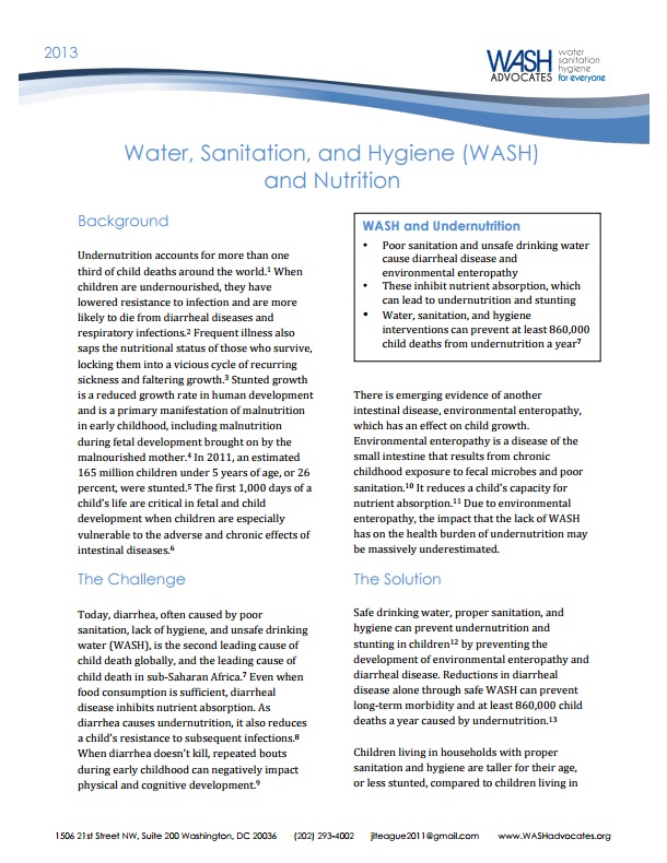 Download Resource: Water, Sanitation, Hygiene (WASH) and Nutrition Fact Sheet