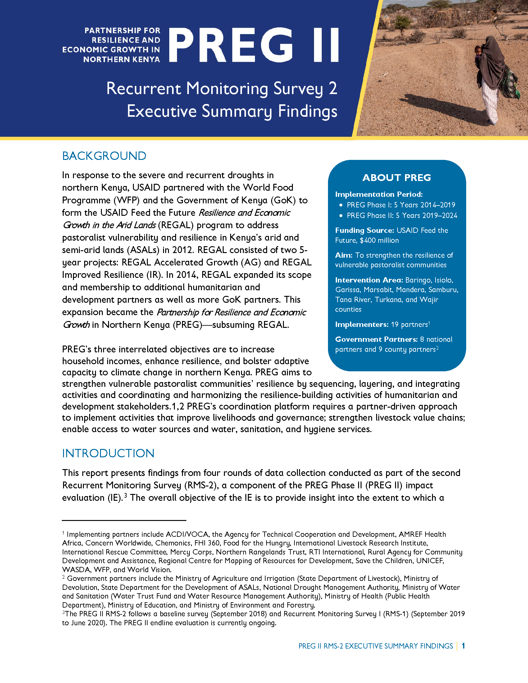Cover page for PREG II Recurrent Monitoring Survey 2 Executive Summary Findings