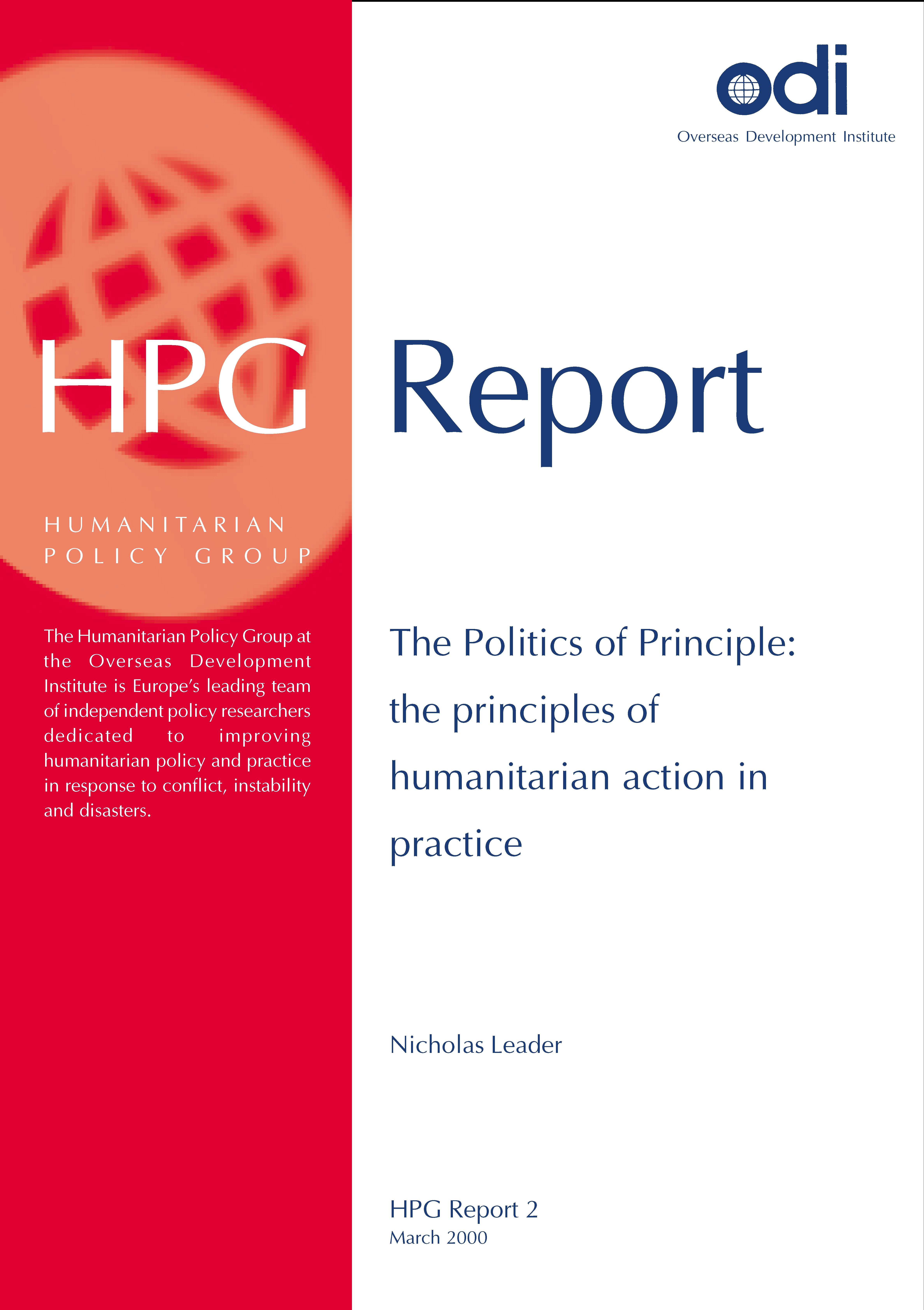 Cover page for The Politics of Principle: The Principles of Humanitarian Action in Practice