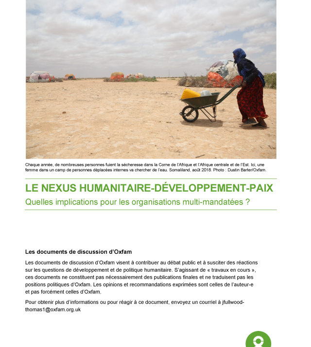 Page de couverture pour Le Nexus Humanitaire-Développement-Paix: Quelles implications pour les organisations multi-mandatées ?