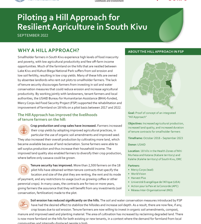Front cover of Piloting a Hill Approach for Resilient Agriculture in South Kivu Brief