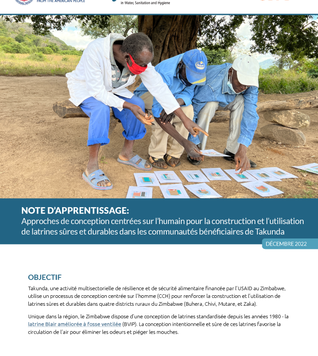 Page de couverture pour Approches de conception centrées sur l’humain pour la construction et l’utilisation de latrines sûres et durables dans les communautés bénéficiaires de Takunda