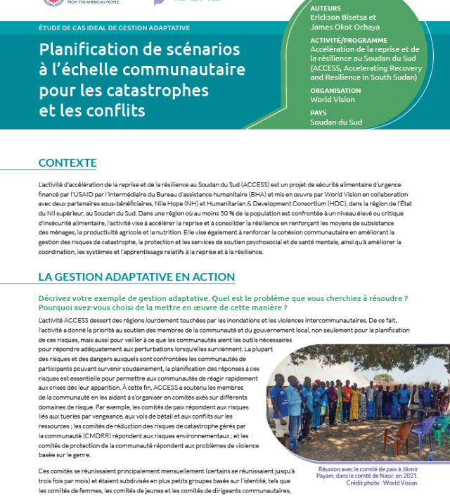 Thumbnail of the first page of Planification de scénarios à l’échelle communautaire pour les catastrophes et les conflits