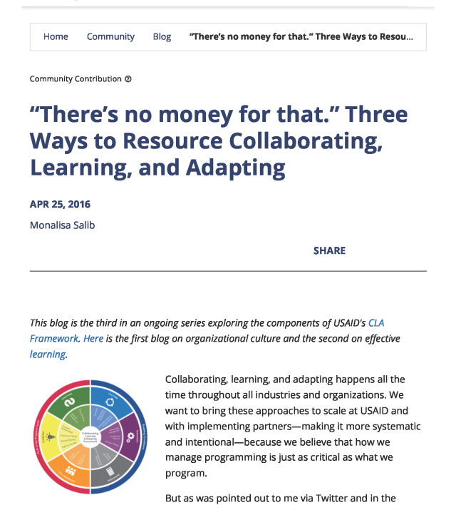 Cover page for “There’s no money for that.” Three Ways to Resource Collaborating, Learning, and Adapting