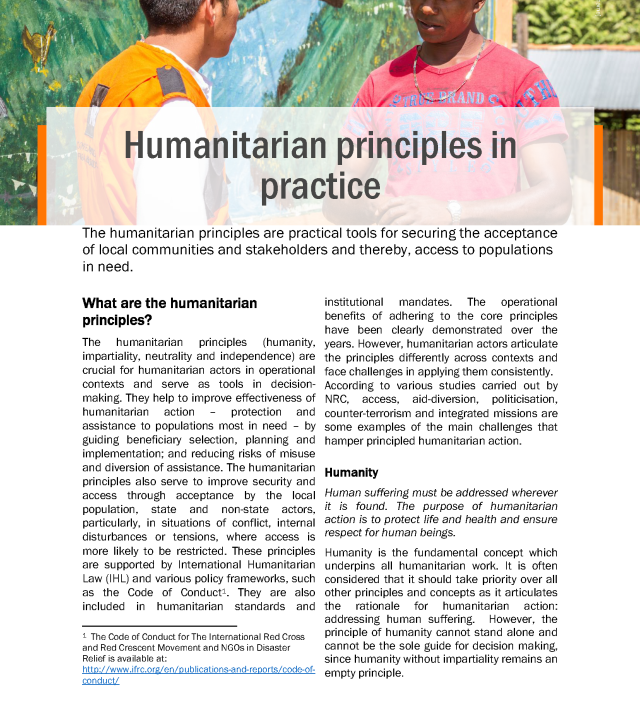 Cover page for Humanitarian Principles in Practice