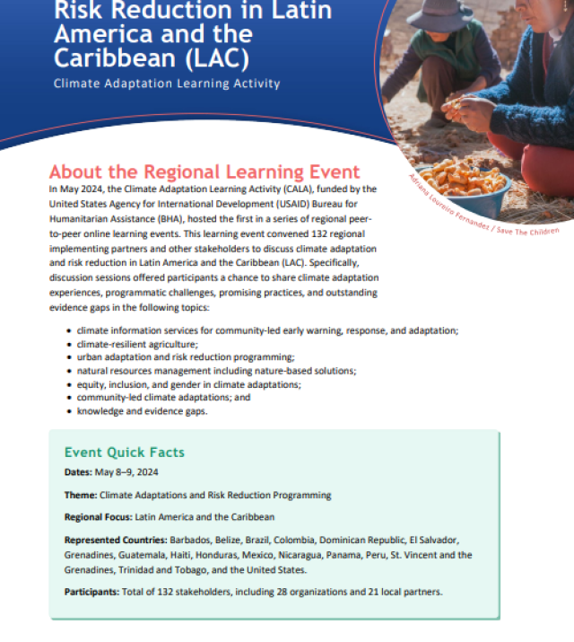 Cover page for Learning Brief: Climate Adaptation and Risk Reduction in Latin America and the Caribbean
