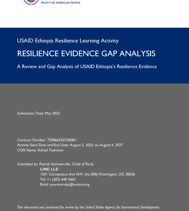 Cover page for A Review and Gap Analysis of USAID Ethiopia’s Resilience Evidence
