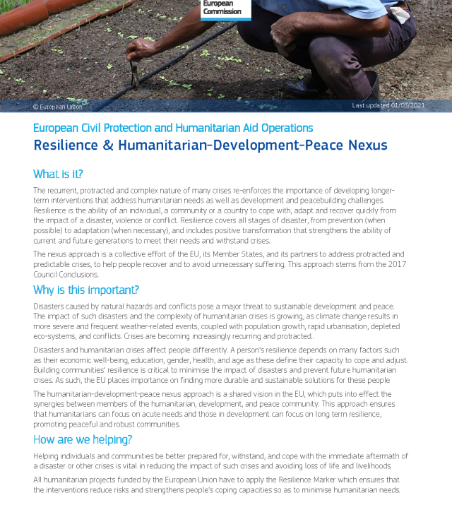 Cover page for Resilience & Humanitarian-Development-Peace Nexus