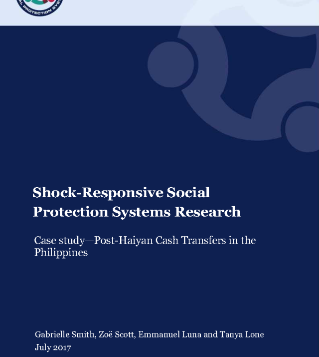 Cover page for Shock-Responsive Social Protection Systems Research: Post-Haiyan Cash Transfers in the Philippines Case Study