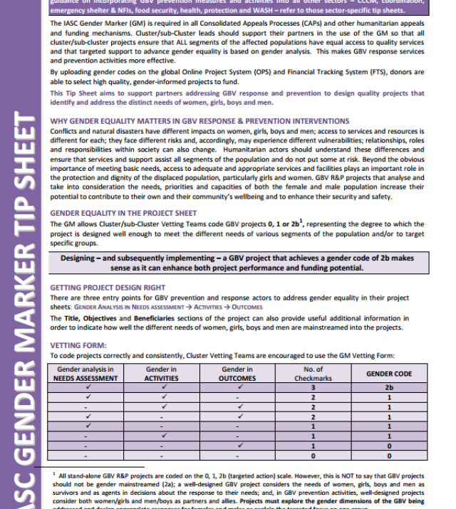 Download Resource: IASC Gender Marker Tip Sheet: GBV Response and Prevention Projects