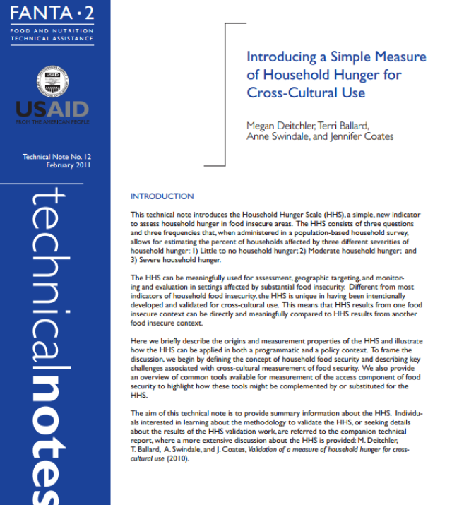 Download Resource: Introducing a Simple Measure of Household Hunger for Cross-Cultural Use