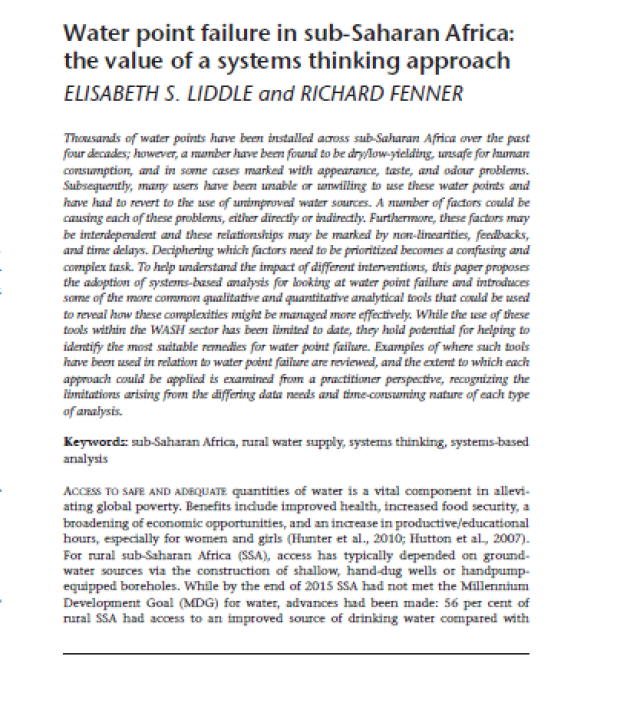 Download Resource: Water point failure in sub-Saharan Africa: the value of a systems thinking approach