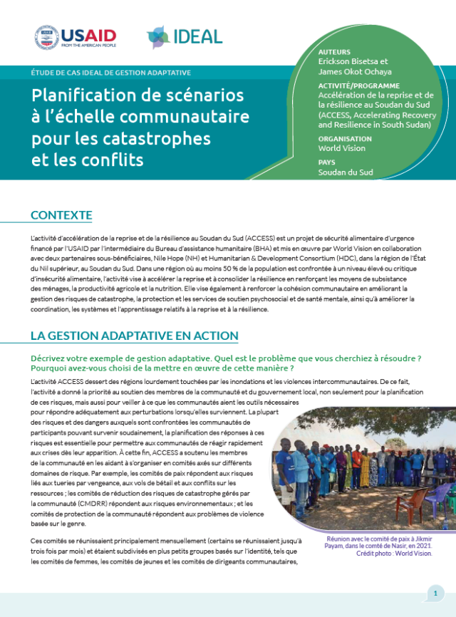 Thumbnail of the first page of Planification de scénarios à l’échelle communautaire pour les catastrophes et les conflits
