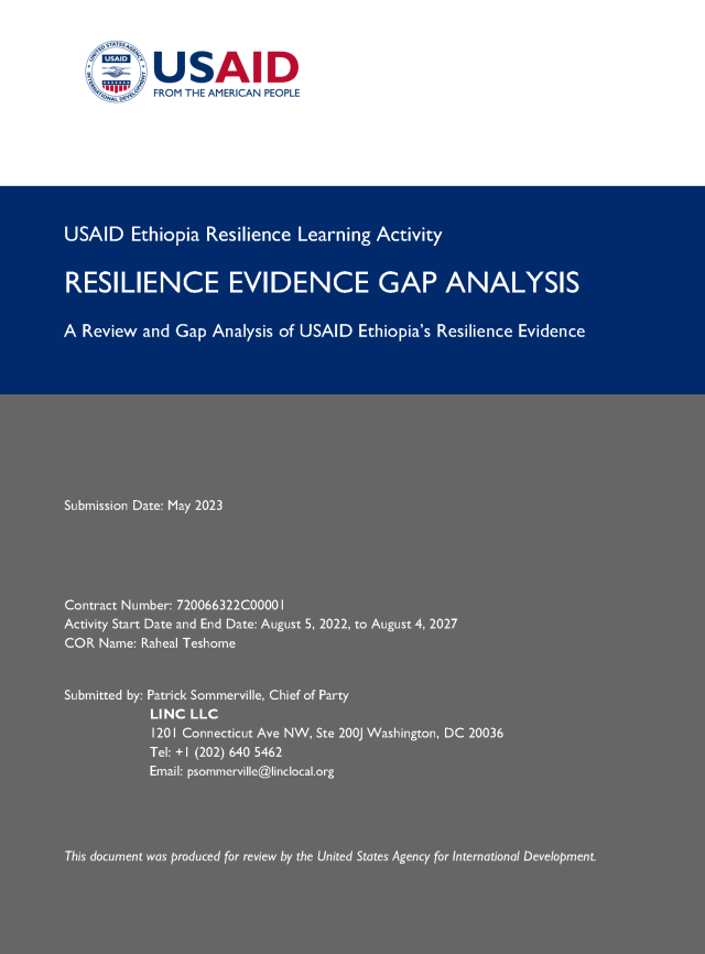 Cover page for A Review and Gap Analysis of USAID Ethiopia’s Resilience Evidence