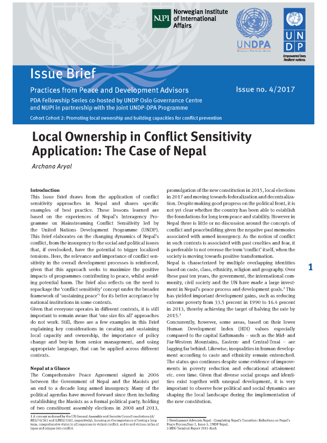 Cover page for Local Ownership in Conflict Sensitivity Application: The Case of Nepal