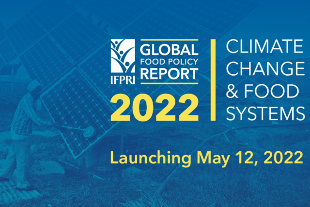 Promo graphic for  Global Launch for Food Policy Report: Climate change & food systems